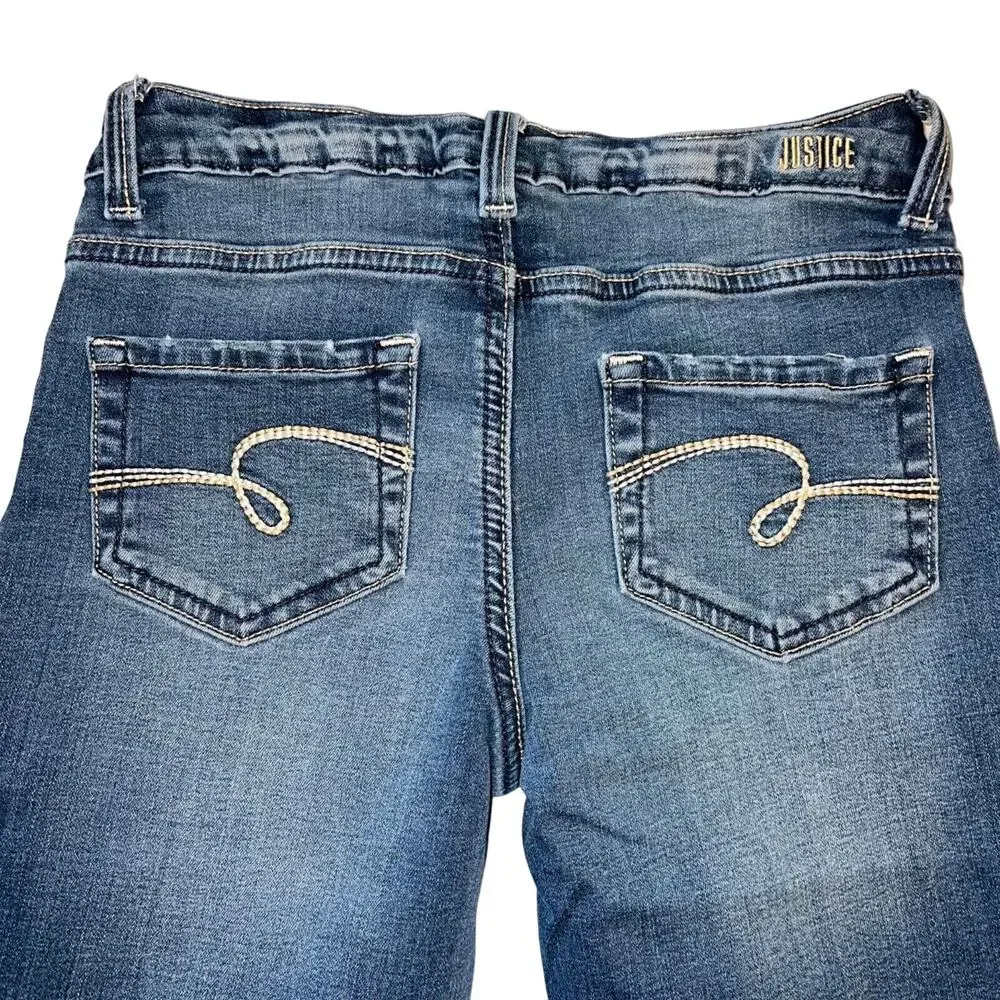 Justice Girls Denim Blue Jeans Skinny Jeans Mid Rise Distressed Mid Wash Size 12